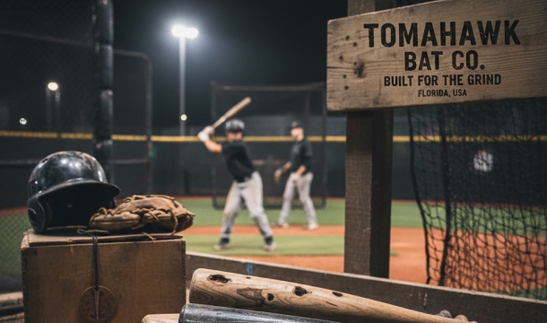 Tomahawk Bat Co. sign at the batting cages